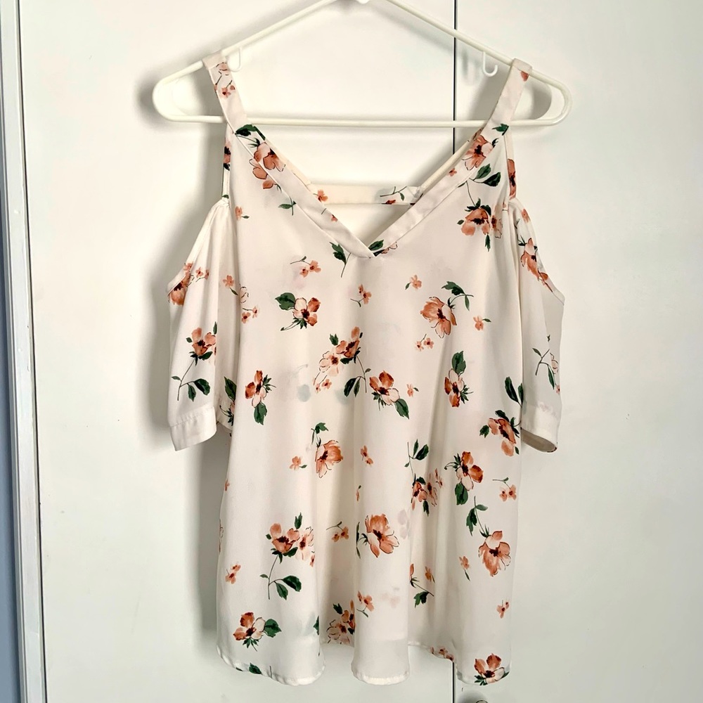 Sienna Sky Cold Shoulder Floral Tank Short Sleeve Blouse Shirt S